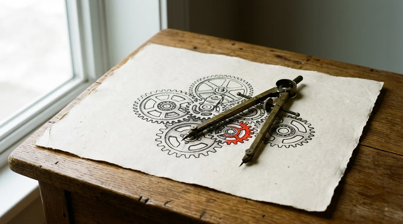 A blueprint of gears on paper